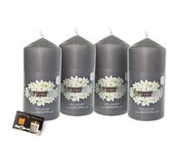 Scented Pillar Candle Bundle: Wickford & Co Long Burning Candles - 35-Hour Burn Time - Includes ShopZee Candle Safety Tips Guide (4-Pack, Wild Jasmine)