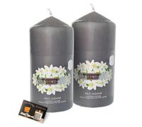 Scented Pillar Candle Bundle: Wickford & Co Long Burning Candles - 35-Hour Burn Time - Includes ShopZee Candle Safety Tips Guide (2-Pack, Wild Jasmine)