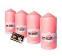 Scented Pillar Candle Bundle: Wickford & Co Long Burning Candles - 35-Hour Burn Time - Includes ShopZee Candle Safety Tips Guide (Blush Beaches 4-Pack)