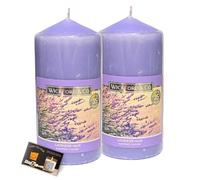 Scented Pillar Candle Bundle: Wickford & Co Long Burning Candles - 35-Hour Burn Time - Includes ShopZee Candle Safety Tips Guide (2-Pack, Lavender Haze)
