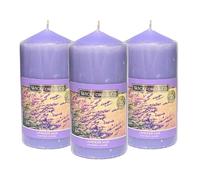 Scented Pillar Candle Bundle: Wickford & Co Long Burning Candles - 35-Hour Burn Time - Includes ShopZee Candle Safety Tips Guide (3-Pack, Lavender Haze)