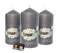 Scented Pillar Candle Bundle: Wickford & Co Long Burning Candles - 35-Hour Burn Time - Includes ShopZee Candle Safety Tips Guide (3-Pack, Wild Jasmine)