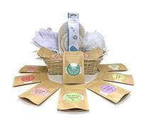 Scented Pure Epsom Salts | Magnesium Sulphate Bath Salt | 10x35G Variety Gift Hamper Box Pack by PSN | Relieving Sore Muscles with Exfoliating Gloves, 3pcs Hemp Exfoliating and Sponge Loofah Scrub