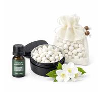 Scented Sachets Wardrobe Fragrance Solution Without Electricity Reusable Ceramic Balls Set with Bag Box for Drawers Car Bathroom Natural Freshness Various Fragrances (Jasmine)