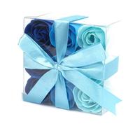 Scented Set of 9 Blue Luxury Bath Body Soap Roses in Gift Box