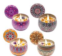 Scented Soy Wax Tin Candles Gift Set 4X4.4oz with Infused with Crystals and Flower Aromatherapy. Best Gift for her 60 Hours Burning time. (Vanilla,Lavender,Lemon&Summer Breeze)