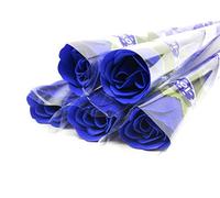 Scented valentine rose, pack of 5 flowers, blue,purple,pink,red artificial single flower (Blue)