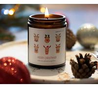 Scentily Custom Christmas Soy Candles with Merry Christmas Reindeer Theme Label - Personalise Scent, Jar, Size & Label Message, Hand-Poured Natural Scented Candles, Long-Lasting Burn, Gift & Décor