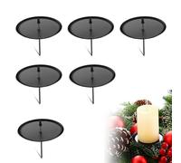 Scentoria Pack of 6 Advent Wreath for Candle Holders, Diameter 6 cm, Black Advent Candle Holder, Metal Candle Holder with Spike, for DIY Advent Wreath, Decoration, Christmas Candle Plate