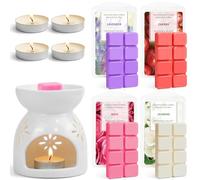SCENTORINI Ceramic Wax Melt Burner Gift Set with 4 Soy Wax Melts Tealight | Ceramic Wax Melt Burner with 4 Soy Wax Melts in Rose, Jasmine, Cherry and Lavender Fragrances Plus Tealight Candles