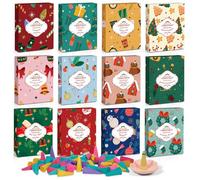 SCENTORINI Christmas Incense Cones 96 Pieces Incense Candle with Incense Holder 12 Fragrances Cinnamon, Cedar, Jasmine and Sandalwood etc. for Christmas, Yoga, Meditation