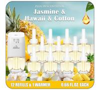 SCENTORINI Plug In Air Fresheners Refills with 1 Electrical Plug in Kit, Suitable for Air Wick & Glade, 3 Fragrance Hawaii, Jasmine, Cotton, Air Freshener Refills, 12+1 Pack