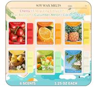SCENTORINI Wax Melts 6 Pack - Soy Scented Wax Cubes for Wax Burner - Fruity Tropical Aromas with Cherry, Coconut Beach, Pear Blossom, Citrus - Strong Long-Lasting Fragrance for Home, Gifts