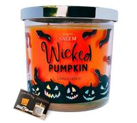 Scents of Salem Halloween Scented Candle, 2-Wick Spooky Themed Candle in Glass Jar with Metal Lid 350g, Halloween Party Candles - Includes ShopZee Candle Safety Tips Guide (Wicked Pumpkin)
