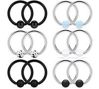 SCERRING 6 Pairs 16G Stainless Steel Captive Bead Ring Nipple Rings Hoop Cartilage Earrings Nipplerings Piercing Jewelry for Women Men 14mm 16mm, Metal Acrylic,