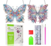 Scettar 2 Pcs Hanging Diamond Art Butterfly Kit, 7.7x6.7inch Special Diamond Gem Art Kit Ornament Animal Diamonds Painting Ornament for Adults for Home and Garden Decor