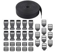 Scettar 20 mm x 10 m nylon webbing with 10 pairs of buckles and fasteners, adjustable plastic buckle, click closure safety belt extension for backpack, DIY craft dog collar