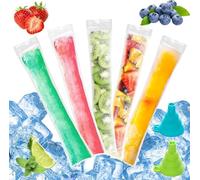 Scettar 200 Pcs Ice Pop Bags, Disposable Popsicles Moulds Bags with 2 Pcs Funnel BPA Free Ice Lolly Bag for DIY Popsicle Maker Healthy Snack Food Yogurt Sticks Juice Fruit Smoothies