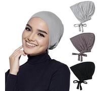 Scettar 3 Pack Women's Hijab Undercap, Adjustable Elastic, Breathable Cotton Cap with Tie Back Closure - Solid Color for Women (Dark Color Series)