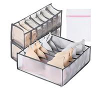 Scettar 3 Pcs Underwear Drawer Organizer, Foldable Wardrobe Storage Organizer, 2 Pcs 7 Grids and 1 Pcs 6 Grid Clothes Drawer Organizer, Wardrobe Organizer for Socks, Bras, Ties, T-shirts (Gray)