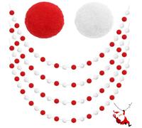 Scettar 4 Pcs Colored Felt Ball Garland - 90 Balls Christmas Pom Pom Decoration - Red White for Party