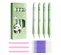 Scettar 4 Pcs Rubber Pen 0.5mm Bullet, Blue Rub Out Pens with 10 Refills and 3 Eraser Sticks, Cartoon Rub Out for Children Students Adults School Work Smooth Writing Stationery (Panda)