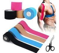 Scettar 4 Rolls of Kinesiology Tape, 5cm*5m Per Roll Physio Tape for Palms, Wrists, Elbows, Calves, Shoulders, Knees, Ankles, Breathable and Waterproof K Tape for Exercise, Sports and Injury Recovery
