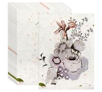 Scettar 60 Pcs A4 Natural Mulberry Paper, 21 × 29.7 cm Natural Fiber Rice Paper, Decorative Textured Origami Papers Suitable for Writing, Painting, DIY Handicrafts(Red Flower Tea)