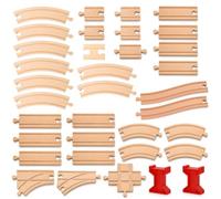 Scettar Wooden Railway Set of 33, Compatible with Common Railways, from 3 Years