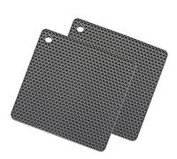 SCF2017 2Pcs Square Silicone Trivet Mat Non-Slip Heat Resistant Table Mats Coaster Small Placemats Pot Holder(Grey)