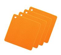 SCF2017 4Pcs Square Silicone Trivet Mat Non-Slip Heat Resistant Table Mats Coaster Small Placemats Pot Holder(Orang)