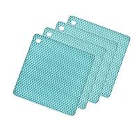SCF2017 4Pcs Square Silicone Trivet Mat Non-Slip Heat Resistant Table Mats Coaster Small Placemats Pot Holder(Lake Green)