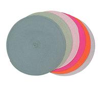 SCF2017 Mixed colors Round Woven Plastic Placemats 38cm Colourful Dining Table Mats,Set of 6,Style B