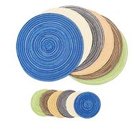 SCF2017 Round Woven 12Pcs Cotton Placemats, Heat Resistant Washable 30cm Table Mats and 11cm Coasters,Mixed Color