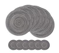 SCF2017 Round Woven 12Pcs Cotton Placemats, Heat Resistant Washable 30cm Table Mats and 11cm Coasters,Black