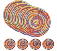SCF2017 Round Woven Cotton Placemats, Heat Resistant 30cm Table Mats and 11cm Coasters,Set of 4,Rainbow red