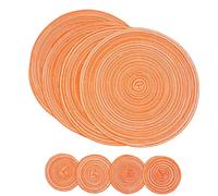 SCF2017 Round Woven Cotton Placemats, Heat Resistant 38cm Table Mats and 11cm Coasters,Set of 4,Orange