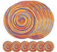 SCF2017 Round Woven Cotton Placemats, Heat Resistant 38cm Table Mats and 11cm Coasters,Set of 6,Rainbow red