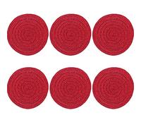 SCF2017 Round Woven Glitter Plastic Placemats 11cm Hollow Small Table Mats Coasters,Set of 6,Red
