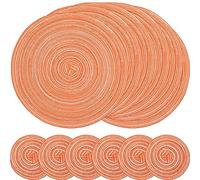 SCF2017 Set of 6 Round Woven Cotton Placemats, Heat Resistant Washable 30cm Table Mats and 11cm Coasters,Orange