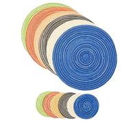 SCF2017 Set of 6 Round Woven Cotton Placemats, Heat Resistant Washable 30cm Table Mats and 11cm Coasters,Mixed Color