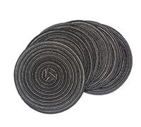 SCF2017 Set of 6 Round Woven Cotton Yarn Placemats 18cm Small Table Mats Coasters(Black)