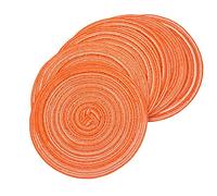 SCF2017 Set of 6 Round Woven Cotton Yarn Placemats 18cm Small Table Mats Coasters(Orange)