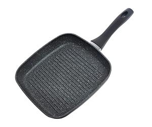 Schallen Anthracite Grey Kitchen Cookware Non Stick Frying Pan Saucepan Cooking Stock Pot Full Pan Set with Soft Grip Handles (Black Soft Handle, Griddle Pan - 26cm)