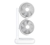 Schallen Double Head Fan with USB-C Power | Portable Dual Head Cooling Fan with 2 Adjustable Speeds | Table Desk Fan for Home, Office, Bedroom | Available in Black or White (1, White, Double Head Fan)