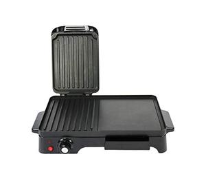 Schallen Electic Black Table Top 2 in 1 Versatile Adjustable Temperature Grill Griddle and Hot Plate Cooking Grilling Machine