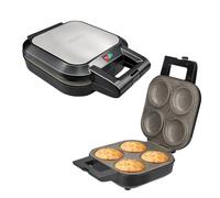 Schallen Electric Non-Stick Deep Fill Pie Maker Machine | Bake Traditional British Pies | Silver Stainless Steel | Locking Latch (4 Pie Maker)