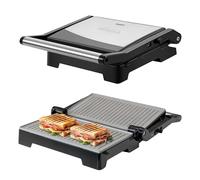 Schallen Panini Grill Press, 2 Slice Sandwich Panini Press & Toastie Maker Machine | Stainless Steel Kitchen Appliance with Non Stick Hot Plates, Cool Touch Handle, 1000W, Black & Silver