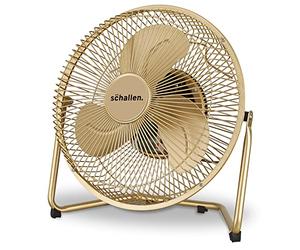 Schallen Small 9" Metal High Velocity Cold Air Circulator Adjustable Floor Fan with 3 Speed Settings (Champagne | Neutral)