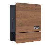 SCHARTEC Letter Box SPB-5 Dark Wood Design with Newspaper Compartment Modern & Large Wall Letter Box Postbox